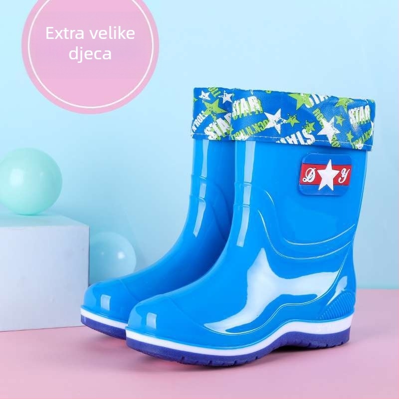 Dječje kišne čizme s fleece podstavom, PVC gornji dio, protuklizna potplata, za dob 7–12 godina