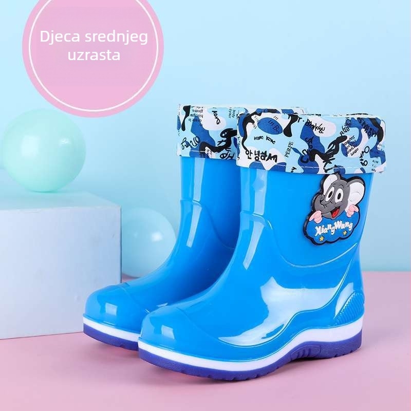 Dječje kišne čizme s fleece podstavom, PVC gornji dio, protuklizna potplata, za dob 7–12 godina