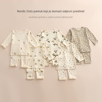 Dječji kućni set od 95% pamuka, unisex, top s dugim rukavima i dugačke hlače, jesen 2025