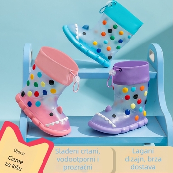Dječje kišne čizme s motivom Cartoon Shark – gornji dio od PVC-a, srednja duljina cijevi, vodootporne