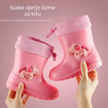 Cartoon Pony Dječje čizme za kišu za dječake i djevojčice, s flis podstavom, protuklizne, lagane i vodootporne za vrtić i školu