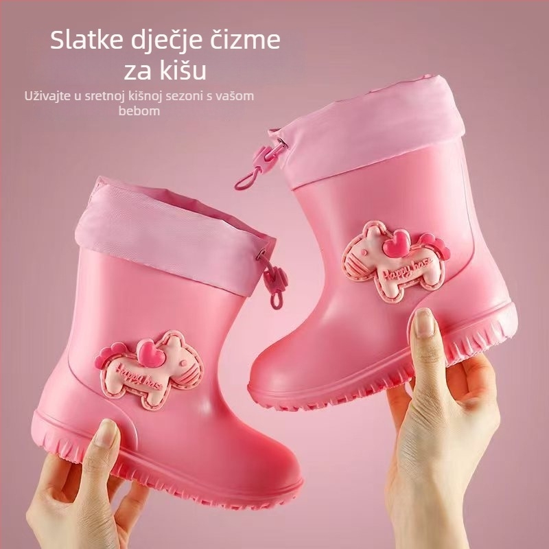 Cartoon Pony Dječje čizme za kišu za dječake i djevojčice, s flis podstavom, protuklizne, lagane i vodootporne za vrtić i školu