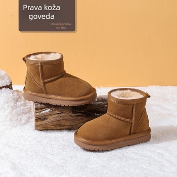 Dječje kožne snježne čizme, vodootporne i s fleeceom, unisex casual zimske čizme, kravlja koža, 1–16 godina
