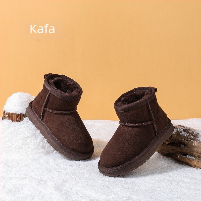 Dječje kožne snježne čizme, vodootporne i s fleeceom, unisex casual zimske čizme, kravlja koža, 1–16 godina