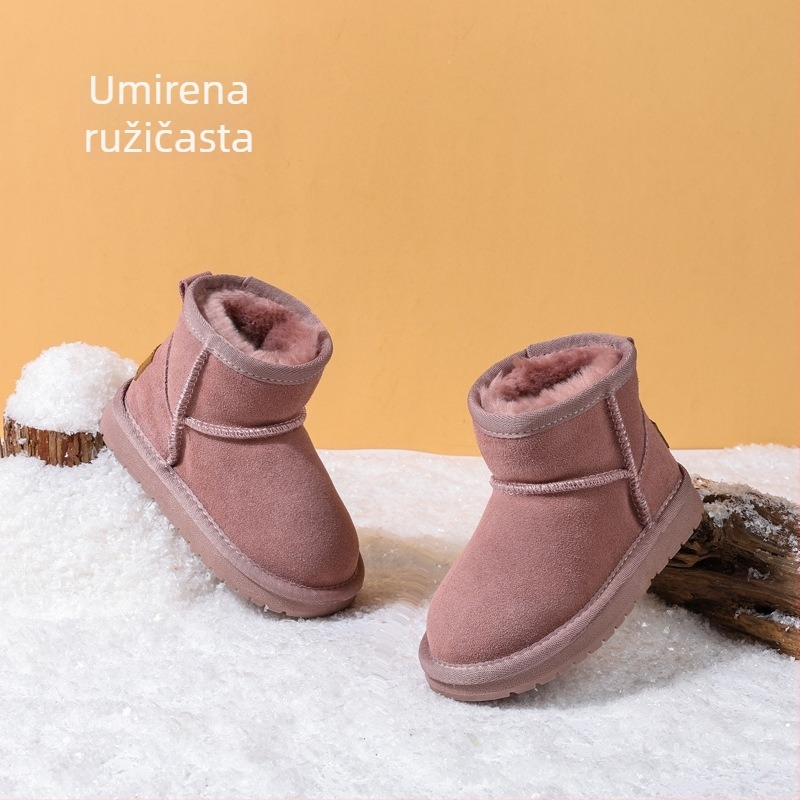 Dječje kožne snježne čizme, vodootporne i s fleeceom, unisex casual zimske čizme, kravlja koža, 1–16 godina