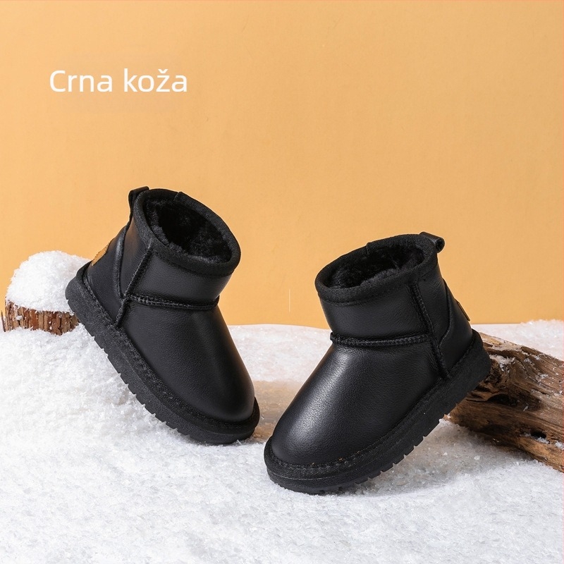 Dječje kožne snježne čizme, vodootporne i s fleeceom, unisex casual zimske čizme, kravlja koža, 1–16 godina