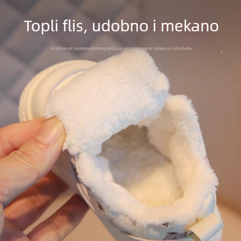 Zimske cipele za bebe 1–3 godine, unisex, cartoon uzorak, tople s fleece podstavom, mekana potplata, zatvaranje na Velcro, gornji dio od umjetne kože, PVC potplata