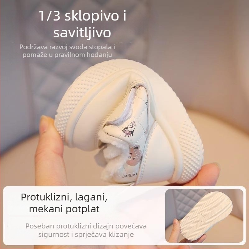 Zimske cipele za bebe 1–3 godine, unisex, cartoon uzorak, tople s fleece podstavom, mekana potplata, zatvaranje na Velcro, gornji dio od umjetne kože, PVC potplata