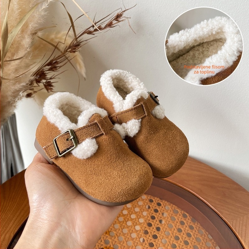 Dječje zimske loaferice s flešem, nubuk gornji dio, gumeni potplat, Velcro zatvarač, veličine 15-30