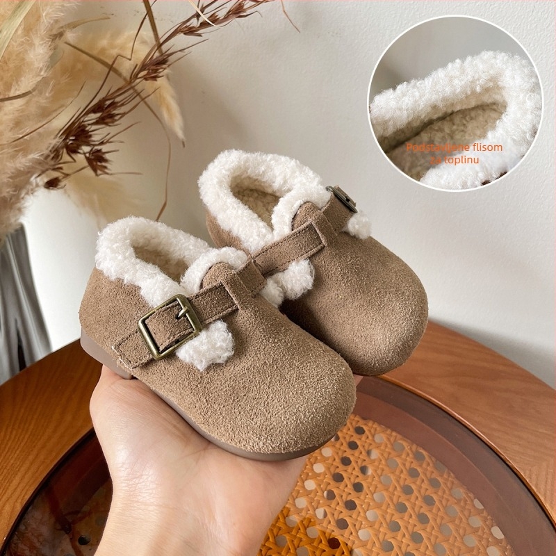 Dječje zimske loaferice s flešem, nubuk gornji dio, gumeni potplat, Velcro zatvarač, veličine 15-30