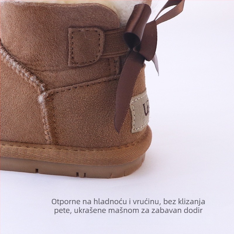 Dječje čizme za snijeg od prave kože s integriranom ovčjom vunom, mašnica, tople