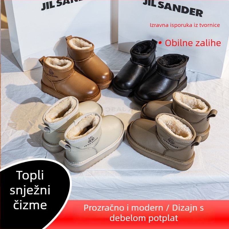 Dječje gležnjače s kožnim gornjim dijelom, vodootporne, unisex, s toplom podstavom, za djecu 4–16 godina, jesen-zima