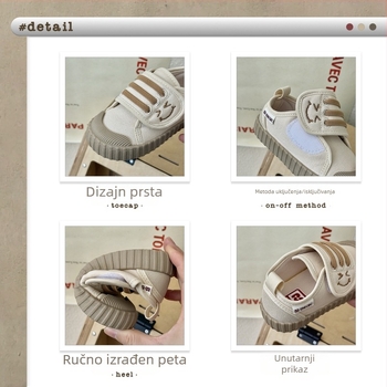 Dječje indoor tenisice s Velcro zatvaračem, korejskog stila, protuklizne, prozračne platnene, niski profil (Dob: 4–12 godina | Gornji dio: platno | Potplat: TPR + plastika | Zatvaranje: Velcro | Sezona: proljeće/jesen)