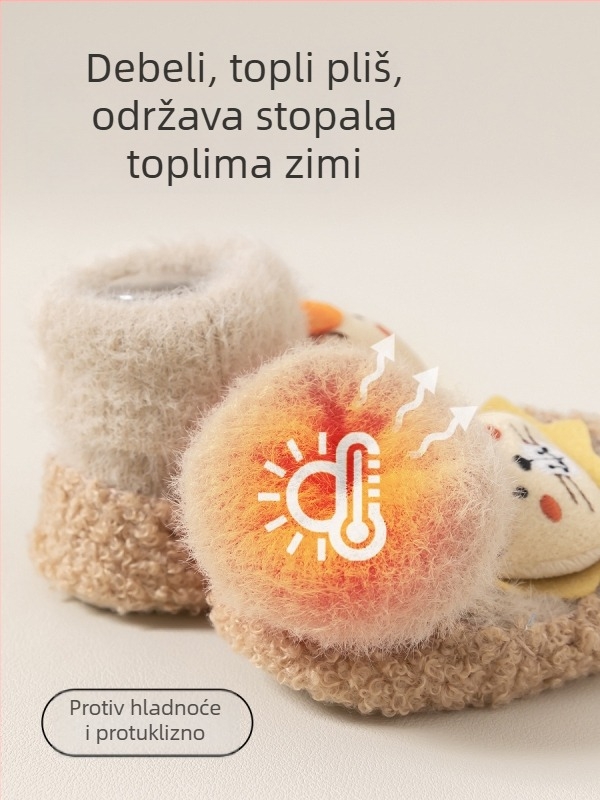 Dječje cipele i čarape za jesen i zimu, s fleecem iznutra i debelim slojem, cipele za prve korake, protuklizne unutarnje čarape, srednje visoke tople čarape