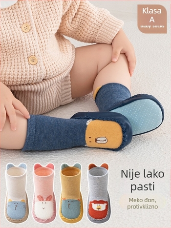 Dječje pletene čarape s protukliznim dnom, unisex, prozračne pamuk, Jacquard pletenina, cartoon uzorak