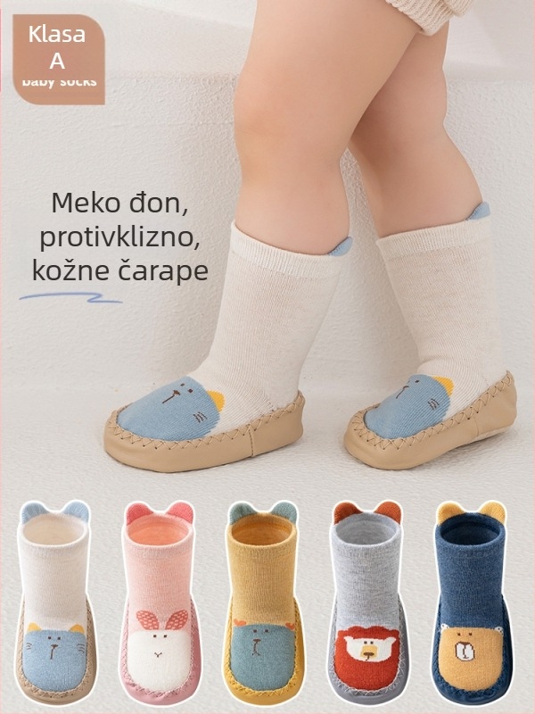 Dječje pletene čarape s protukliznim dnom, unisex, prozračne pamuk, Jacquard pletenina, cartoon uzorak