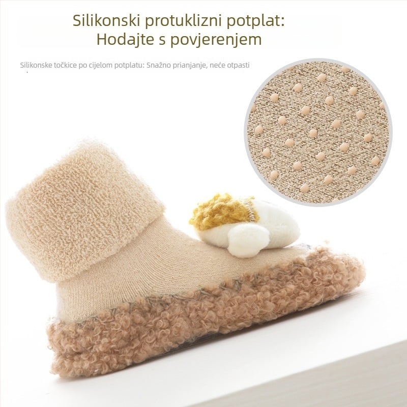 Dječje zimske pamučne čarape za pod s protukliznom sole za učenje hodanja