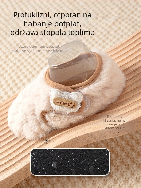 Dječje podne čarape za jesen i zimu, s flisom, debela mekana potplata, protuklizne unutarnje papuče za bebe i mališane.