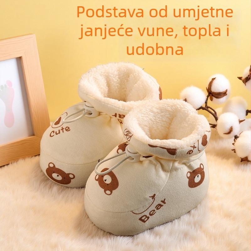 Dječje zimske cipele od pamuka s flis unutrašnjošću, debeli mekani đon, tople cipele za učenje hodanja 6–12 mjeseci