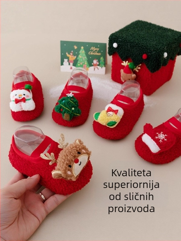 Dječje podne čarape za jesen i zimu, debeli unutarnji cipeli s mekanim potplatom, protuklizne cipele za učenje hodanja