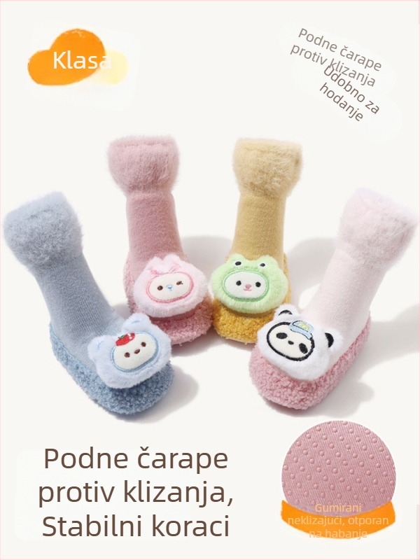 Dječje podne čarape s nesklizljivom potplatom, unutarnje, tople, s motivom crtića, za bebe od 0–3 godina