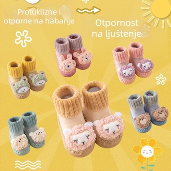Dječje podne čarape, debeo terry za toplinu, protuklizne, češljani pamuk, karikaturni uzorak