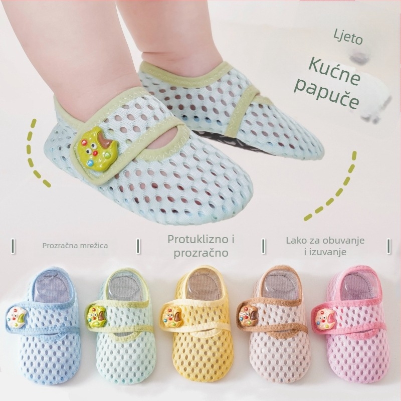 Dječje ljetne mrežaste čarape za pod, protuklizne i prozračne, unutarnje tenisice s Velcro zatvaračem i dizajnom crtića