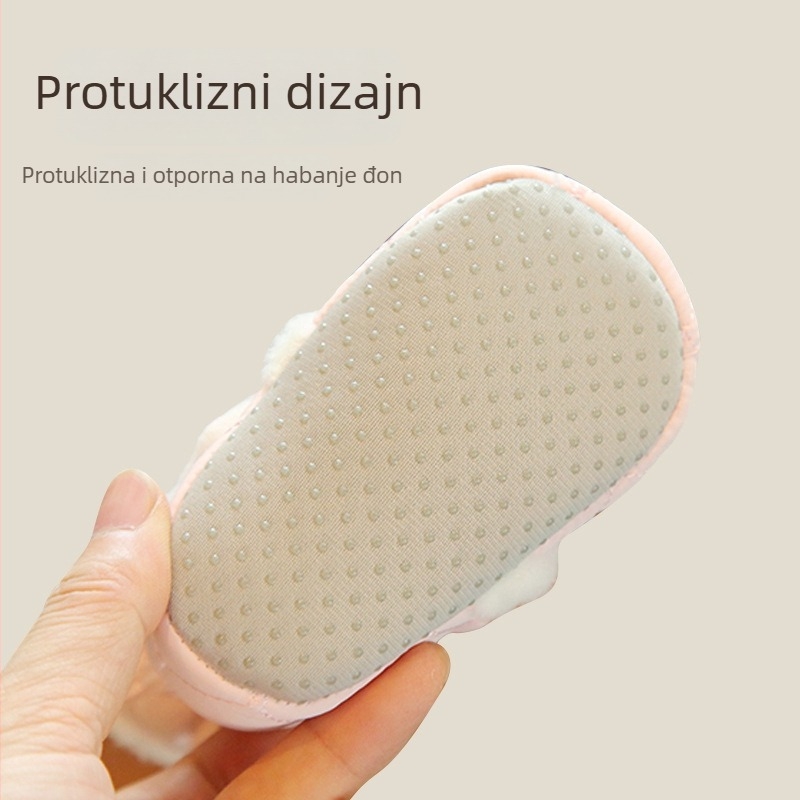 Pamukaste bebine papuče, unisex, s fleec podstavom, mekana potplata, debeli i topli, za 6–12 mjeseci