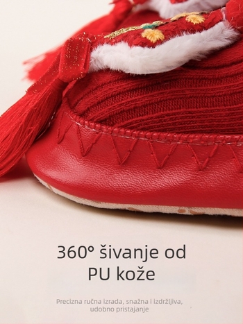 Novorođenče – crvene čarape za pod s protukliznom podlogom i cipelice za hodanje s mašnicom – proljeće i jesen