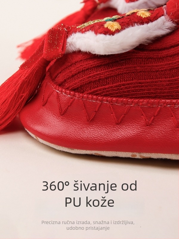 Novorođenče – crvene čarape za pod s protukliznom podlogom i cipelice za hodanje s mašnicom – proljeće i jesen