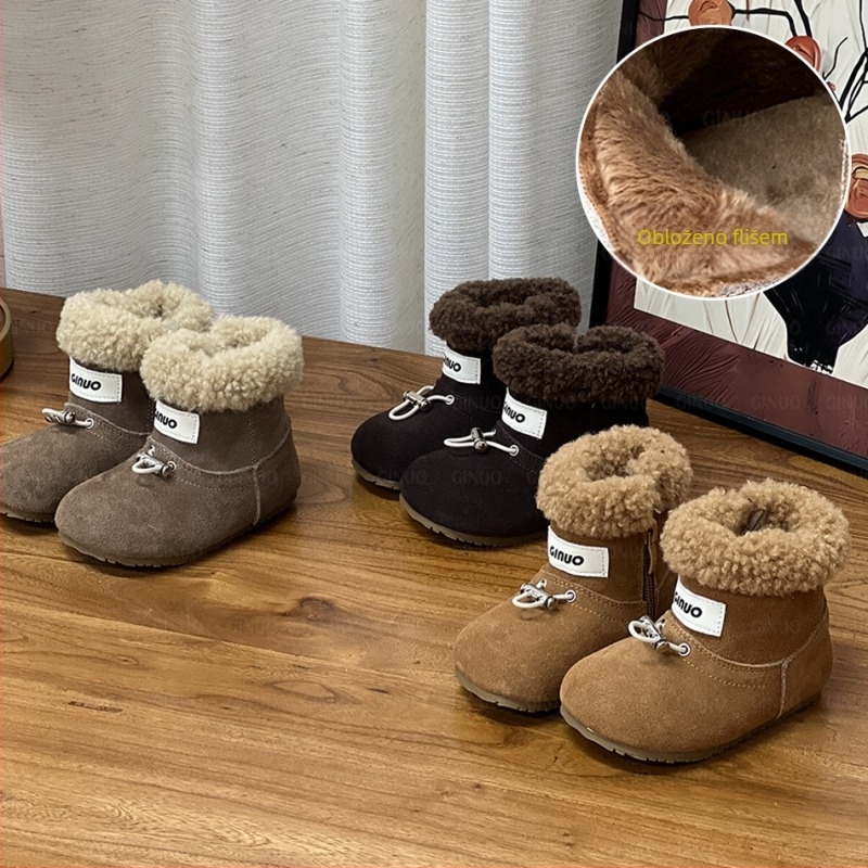 Unisex zimske dječje čizme za snijeg sa bočnim zatvaračem, gornji dio od split kože goveda, 12–36 mjeseci