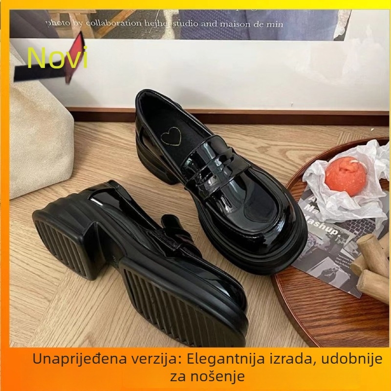 Ženske ravne cipele s okruglim vrhom, PU gornji dio, debeli potplat 3–5 cm, gumeni đon