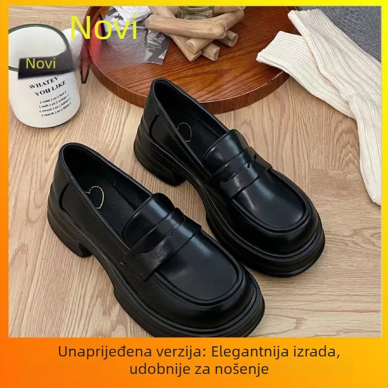 Ženske ravne cipele s okruglim vrhom, PU gornji dio, debeli potplat 3–5 cm, gumeni đon
