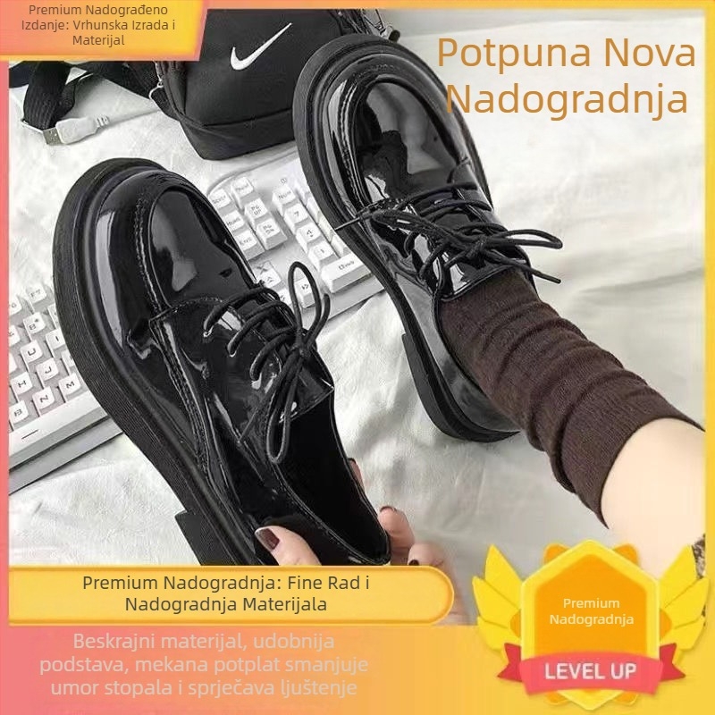 Male kožne cipele za žene, okrugla vrh prsta, gornji dio od pamuka, vezice, debeli pet, jesen