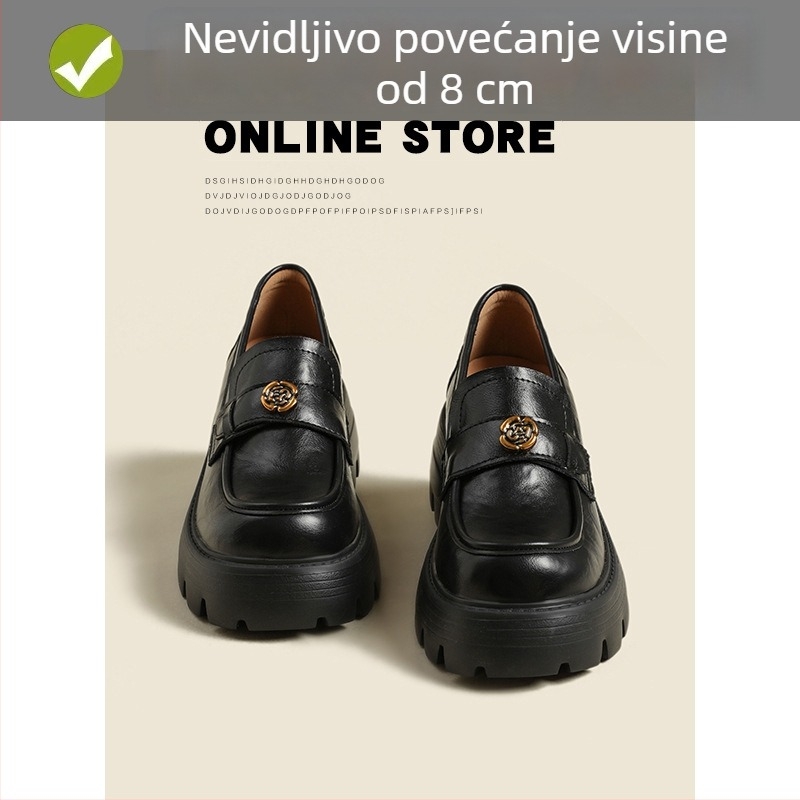 Ženske casual kožne loaferice - okrugli nos, gornji dio od mikrovlakana, skriveni peta 6–8 cm, gumena potplata