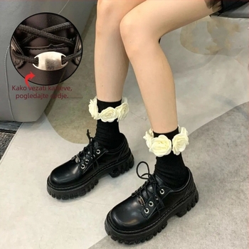 Ravne cipele Mary Jane, PU gornji dio, zatvaranje šnurikama, niski mačji pet