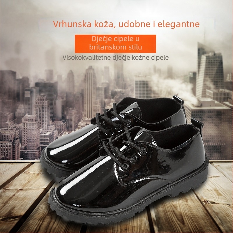 Dječje kožne cipele s mekanom potplatom za nastupe, crne i bijele, britanski stil, s Velcro kopčanjem, za dječake i djevojčice