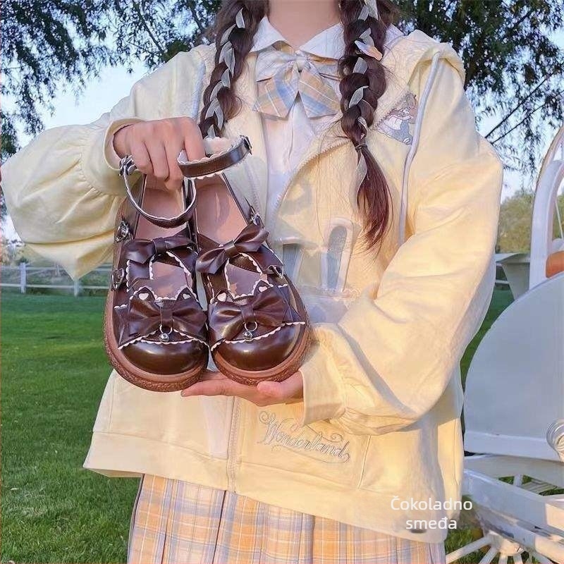 Mary Jane cipele za djevojčice, japanski stil, PU gornji dio, niski blok potpetica, T-bar remen, gumena potplata