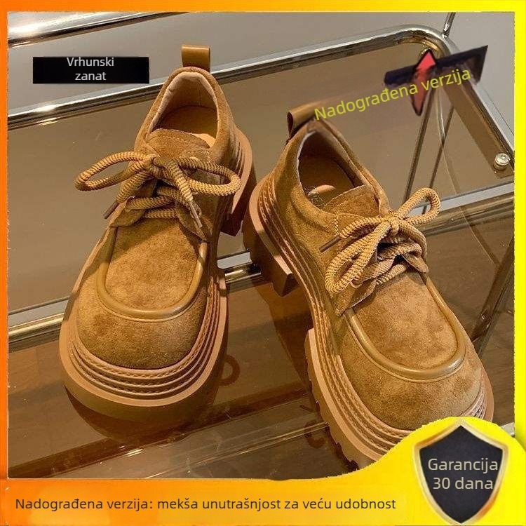 Loaferice od nubuka, korejskog stila | debeli potpetice 6–8 cm, gumeni potplat, latex ulozak