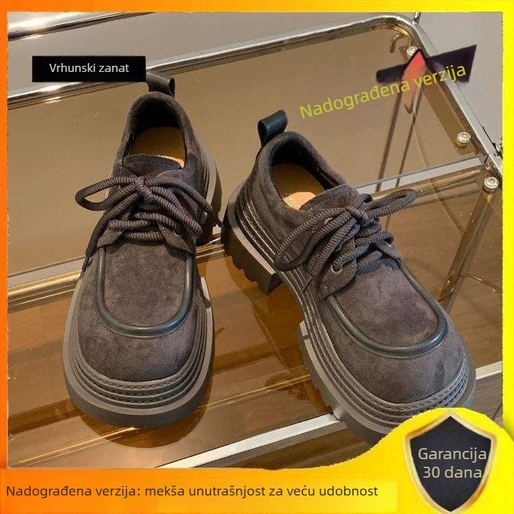 Loaferice od nubuka, korejskog stila | debeli potpetice 6–8 cm, gumeni potplat, latex ulozak