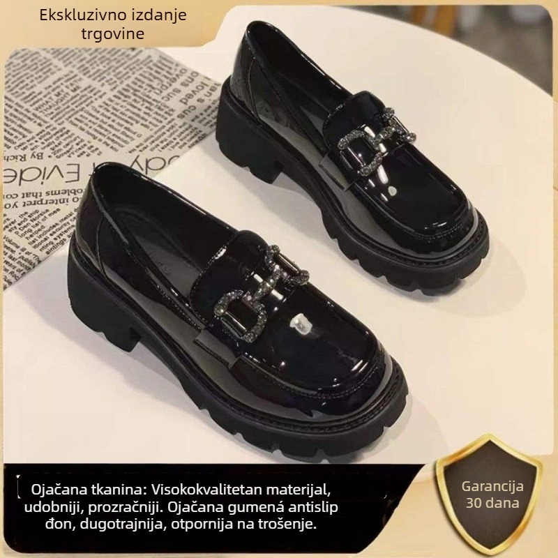 Ženske loaferice, okrugli vrh, britanski stil/koledž, gornji dio od dvostruke kože, potplat od pjene, visina pete 6–8 cm