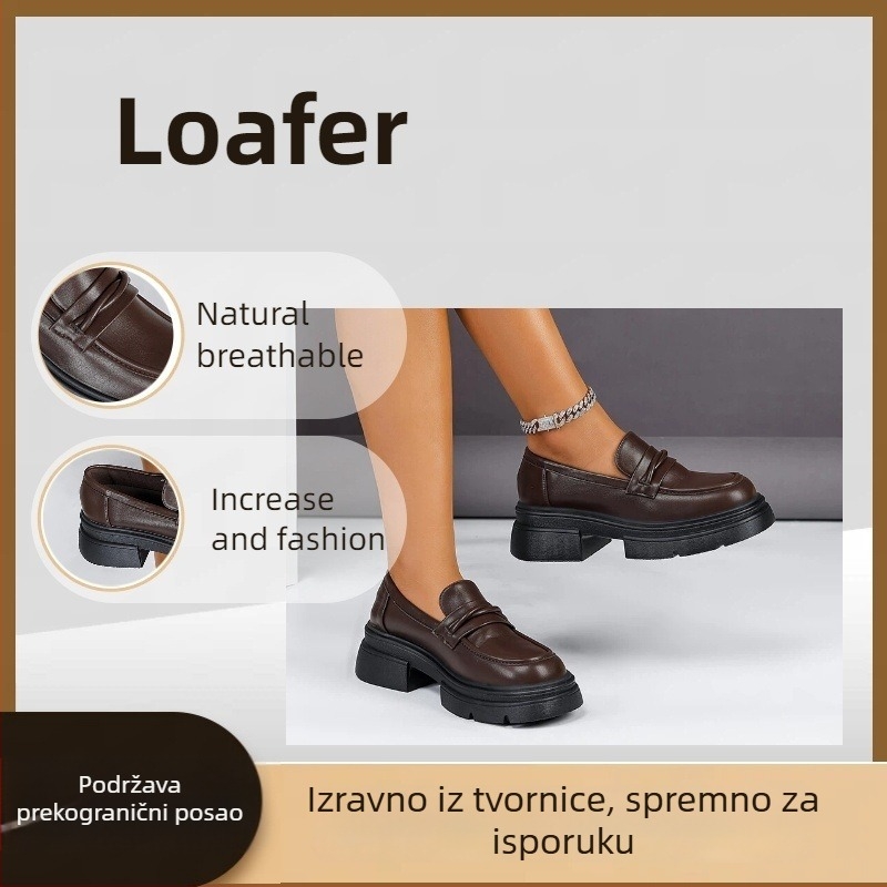 Ženske loaferice u britskom stilu, zaobljeni vrh, PU gornji dio, srednji peta 3–5 cm, EVA potplat
