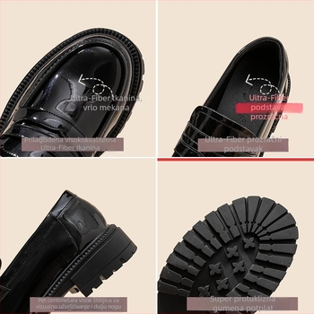 Ženske loaferice s debelom potplatom, okrugli vrh, gornji dio od sintetičke kože, gumena potplata, srednje visina peta 3–5 cm