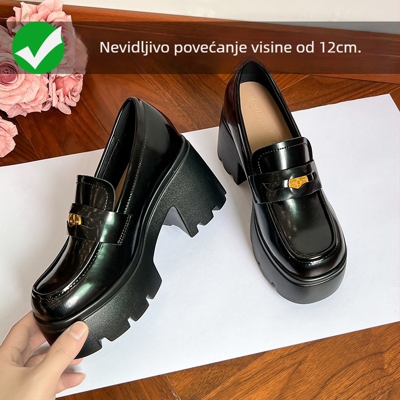 Loafers s unutarnjim podizanjem, debeli pet iznad 8 cm, debeli potplat, gornji materijal: Super Fiber, potplat: poliuretan