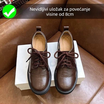 Loafers s povećanjem visine, okrugli vrh, vezivanje, 6-8 cm peta, gumeni potplat