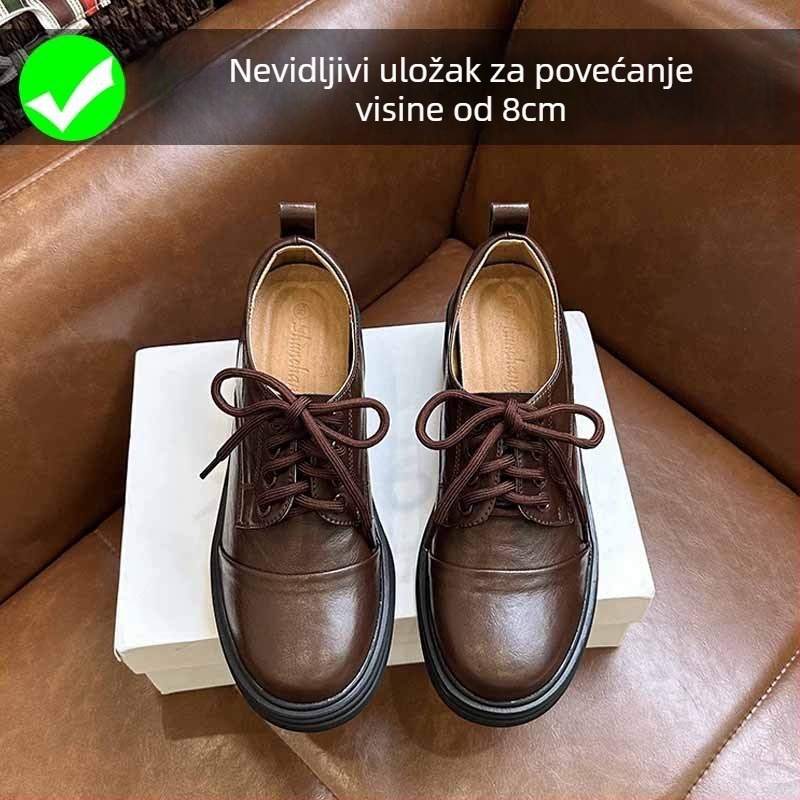 Loafers s povećanjem visine, okrugli vrh, vezivanje, 6-8 cm peta, gumeni potplat