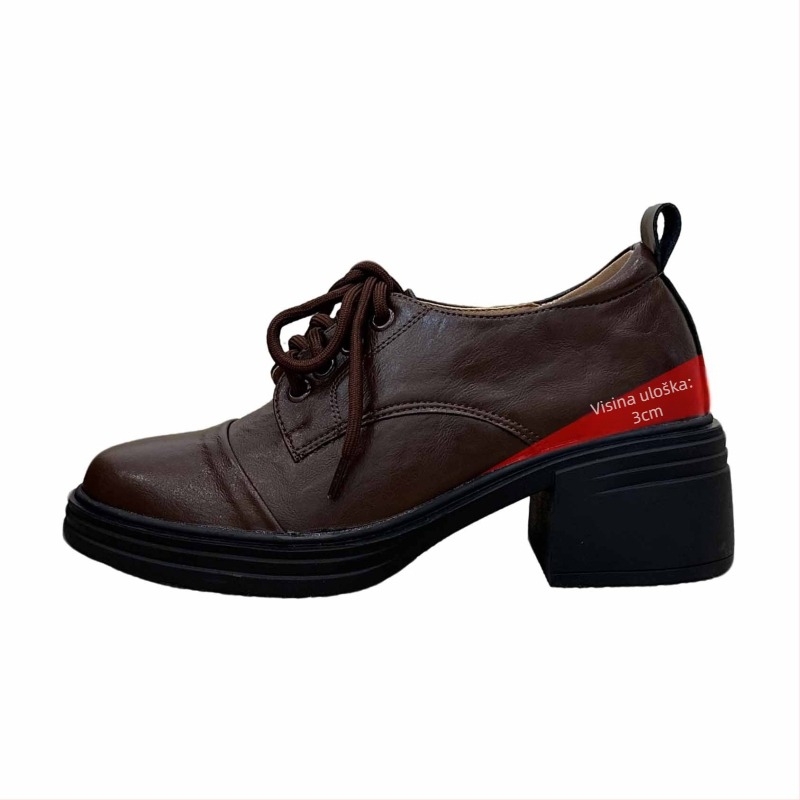 Loafers s povećanjem visine, okrugli vrh, vezivanje, 6-8 cm peta, gumeni potplat