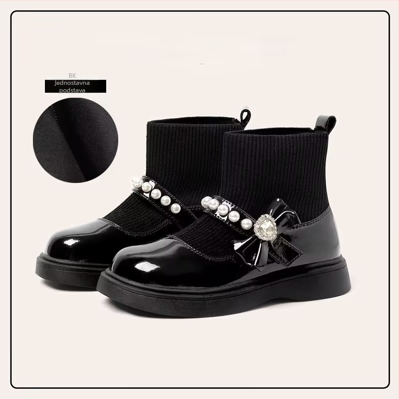 Dječje kožne čizme za djevojčice s mašnicom od split kože, PU podstava i uložak, gumena potplat, uzrast 4–12 godina, jesen 2025