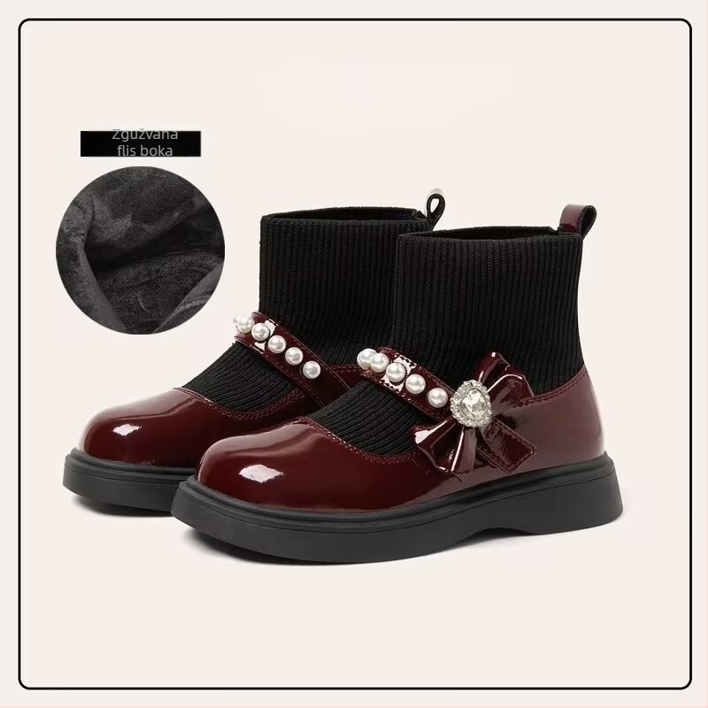 Dječje kožne čizme za djevojčice s mašnicom od split kože, PU podstava i uložak, gumena potplat, uzrast 4–12 godina, jesen 2025