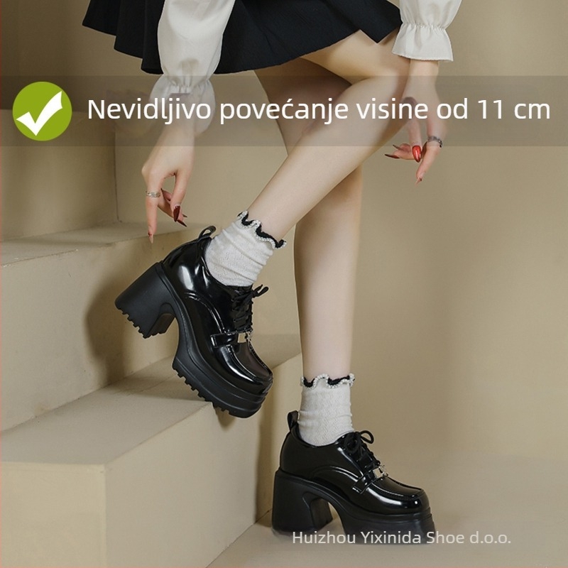 Kožni loafersi s platformom za povećanje visine, okrugla nosnica, prednje vezivanje, đon od pjene, unutrašnjost od vlakana Super fiber